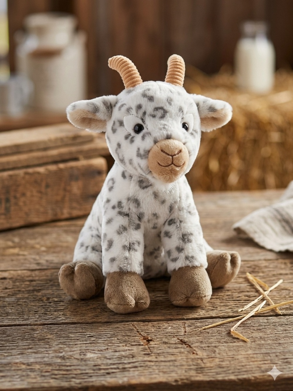 Plush Spotted Goat Accent Figurine - Cream and Brown